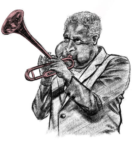 A digital illustration of Dizzy Gillespie