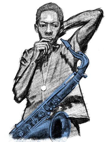 A digital illustration of John Coltrane