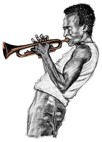A digital illustration of Miles Davis