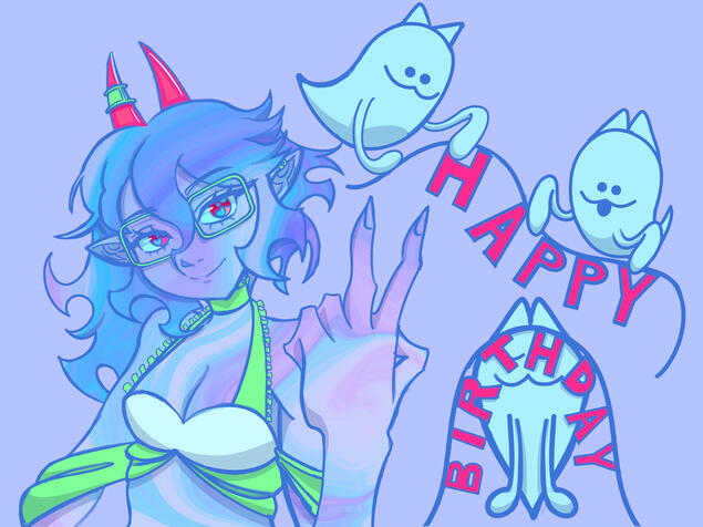 A birthday gift for my friend featuring their persona and their mascots